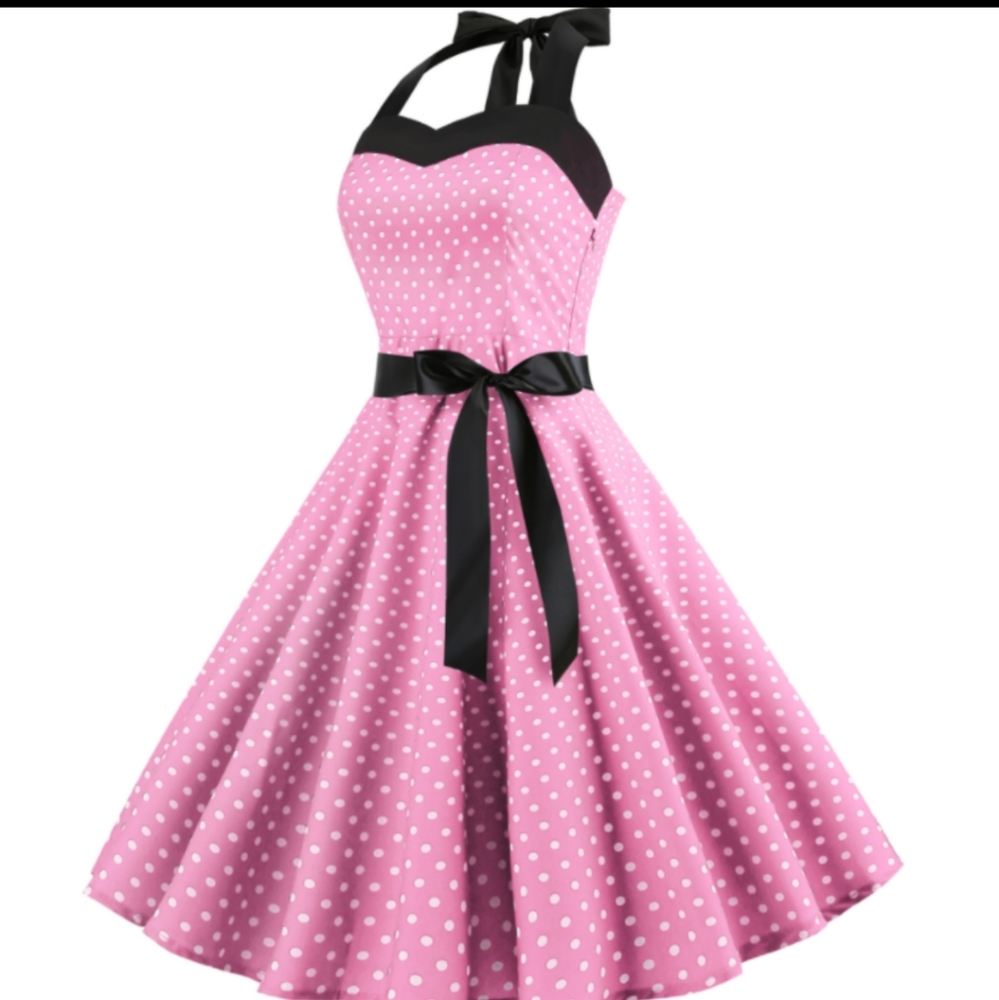 Pink polka dot retro rockabilly dress